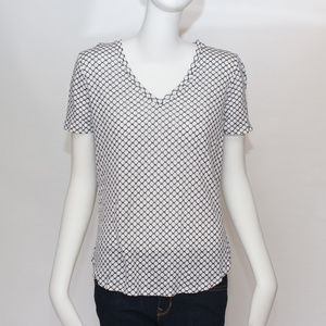 Ann Taylor Linen Black White Vee Neck Top Small